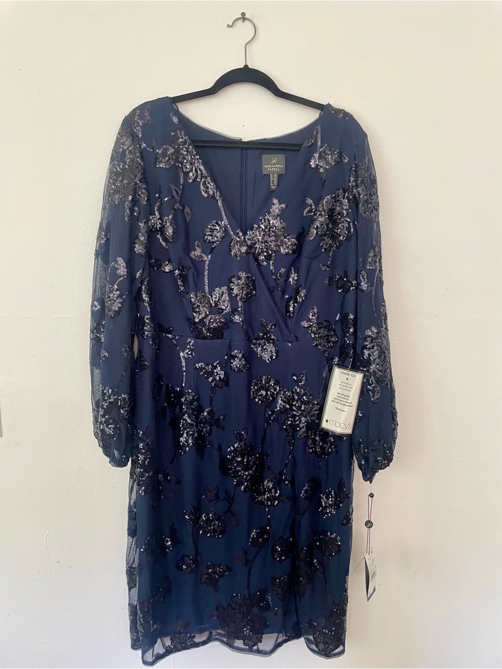 Adrianna Papell Navy Sequin Floral Midi Dress